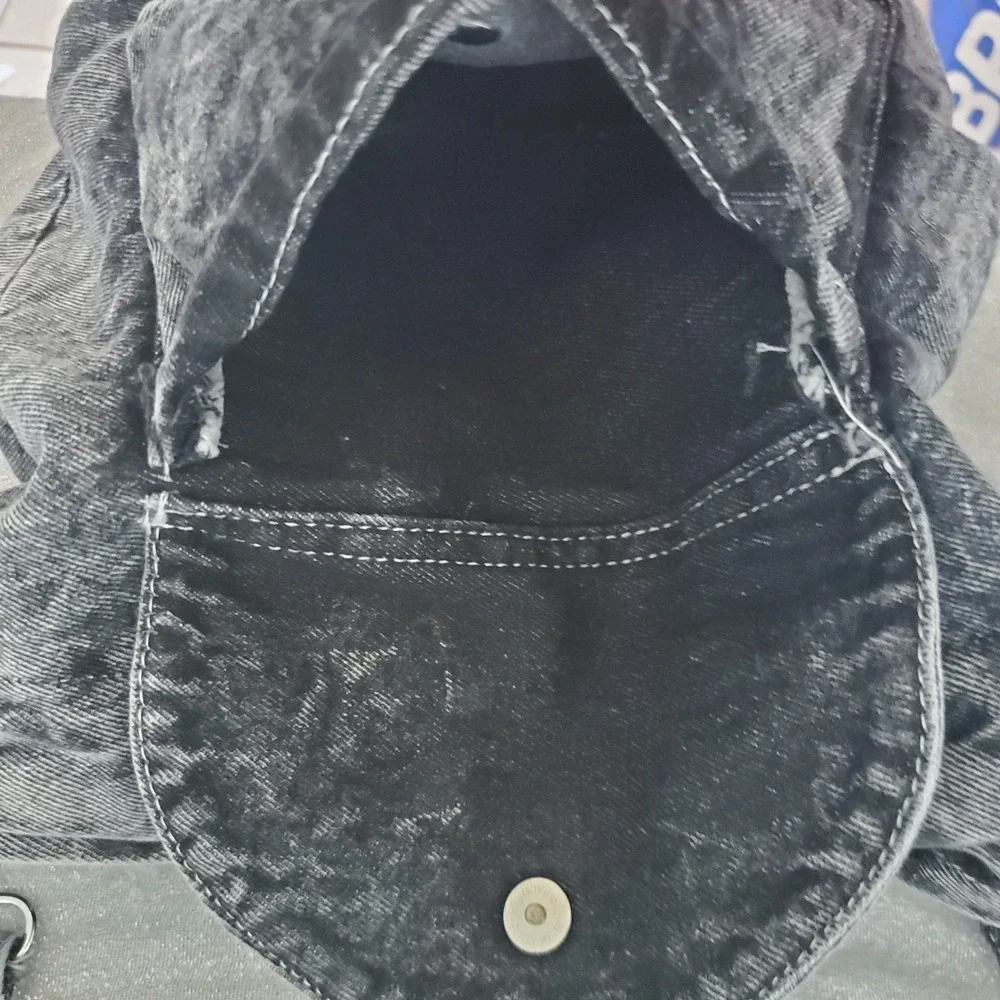 Acid Wash Grey Y2K Grunge Denim Drawstring‎ 90s Bag Punk VTG Spicy Girl  Gritty